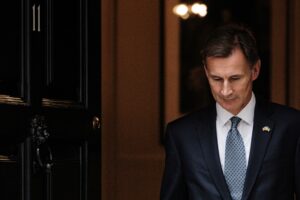 Budget 2023 small business concept. Chancellor Jeremy Hunt leaving 11 Downing Street